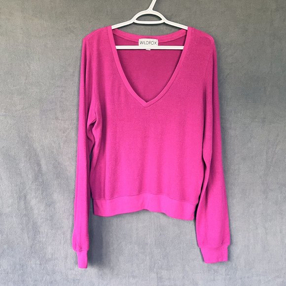 Wildfox Festival Fuchsia Baggy Beach Jumper Deep V size Small - Picture 4 of 13